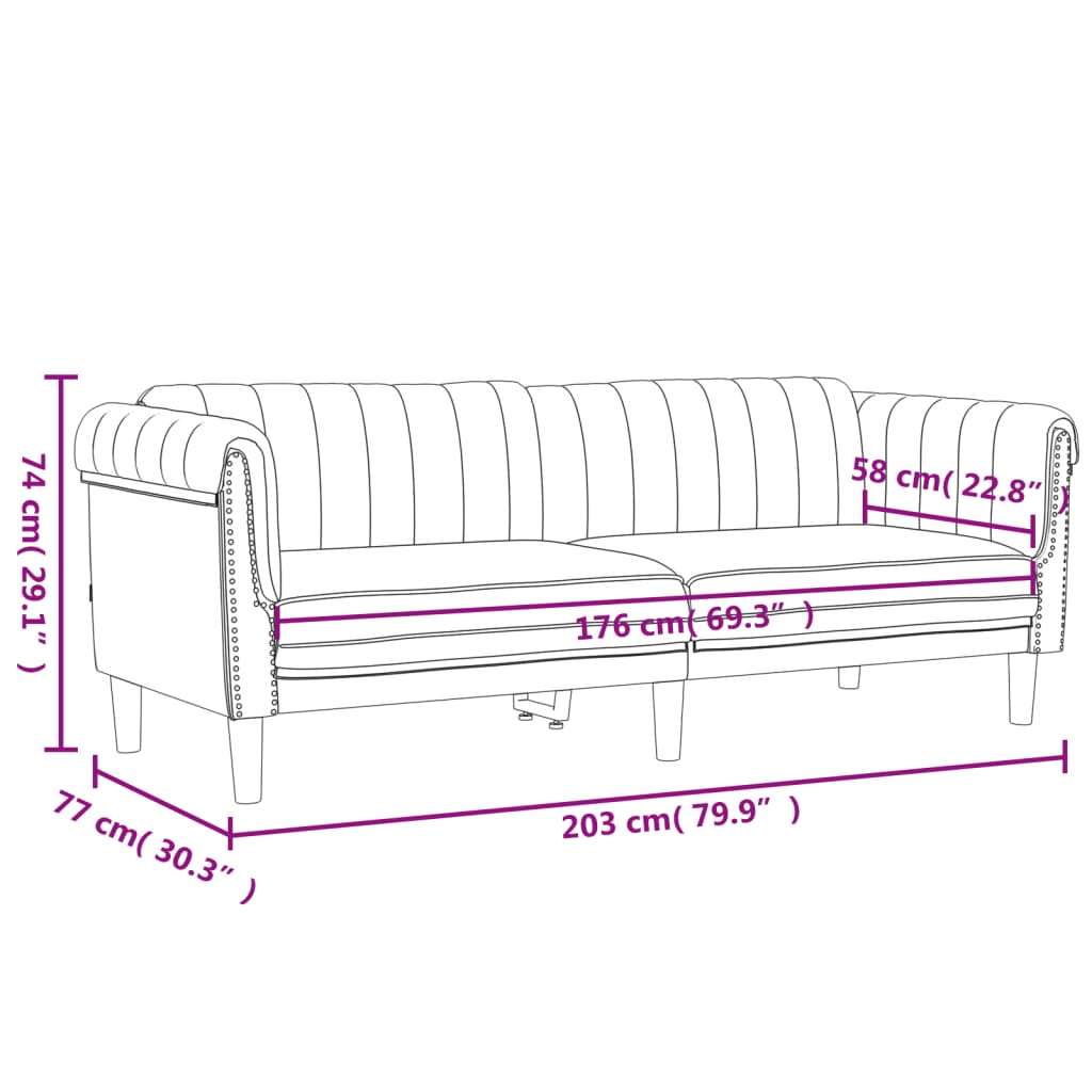 vidaXL Trivietė sofa, kreminės spalvos, aksomas