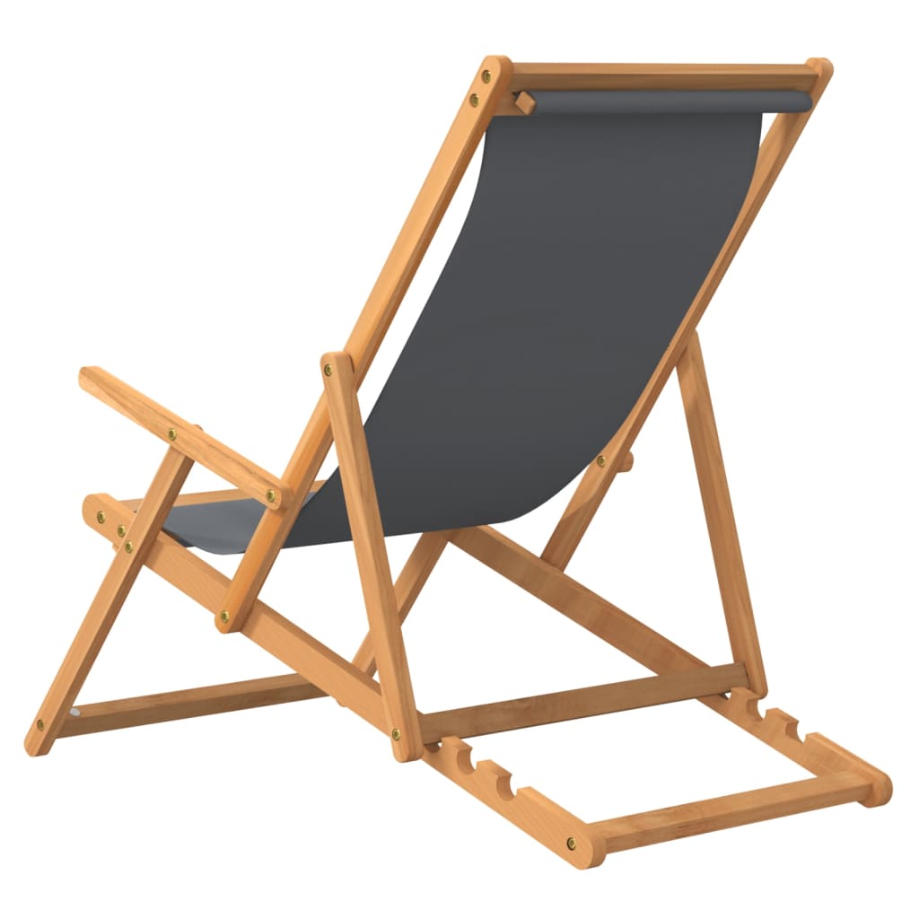vidaXL Sulankstoma paplūdimio kėdė, pilkos spalvos, tikmedžio masyvas