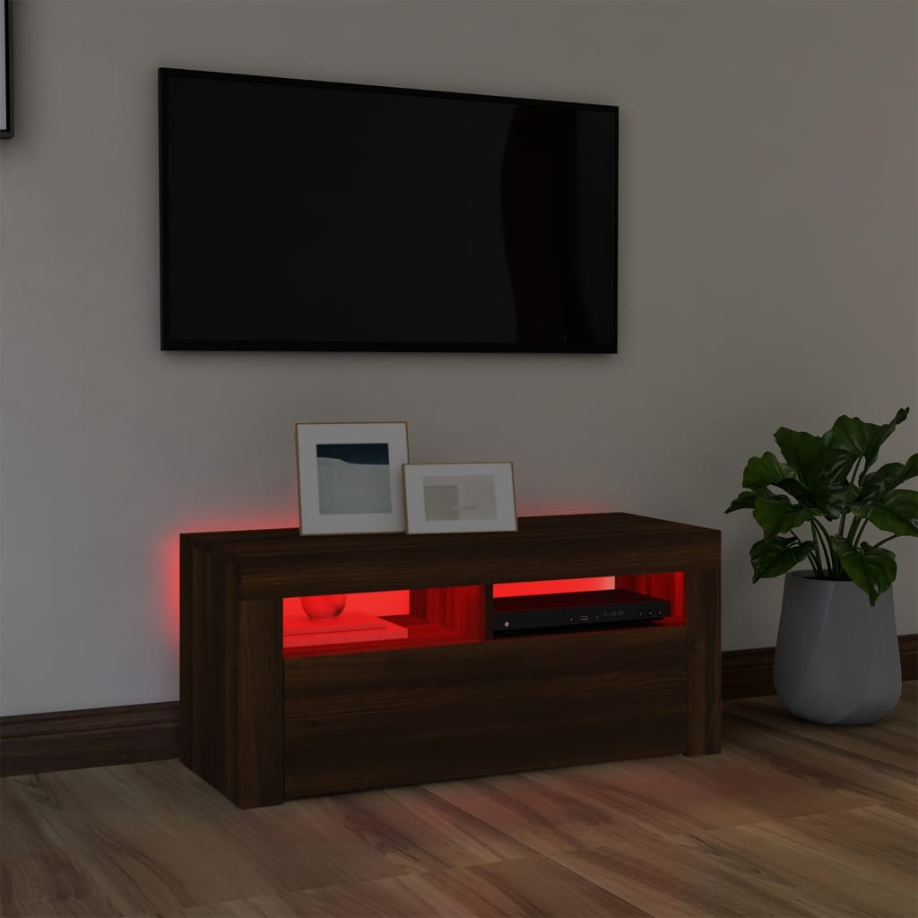 vidaXL TV spintelė su LED apšvietimu, ruda ąžuolo, 90x35x40cm