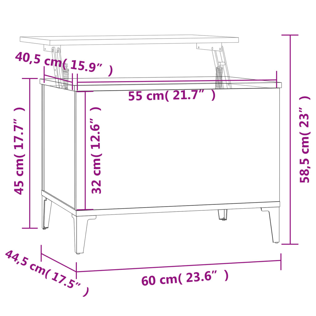 vidaXL Kavos staliukas, betono pilkas, 60x44,5x45cm, apdirbta mediena