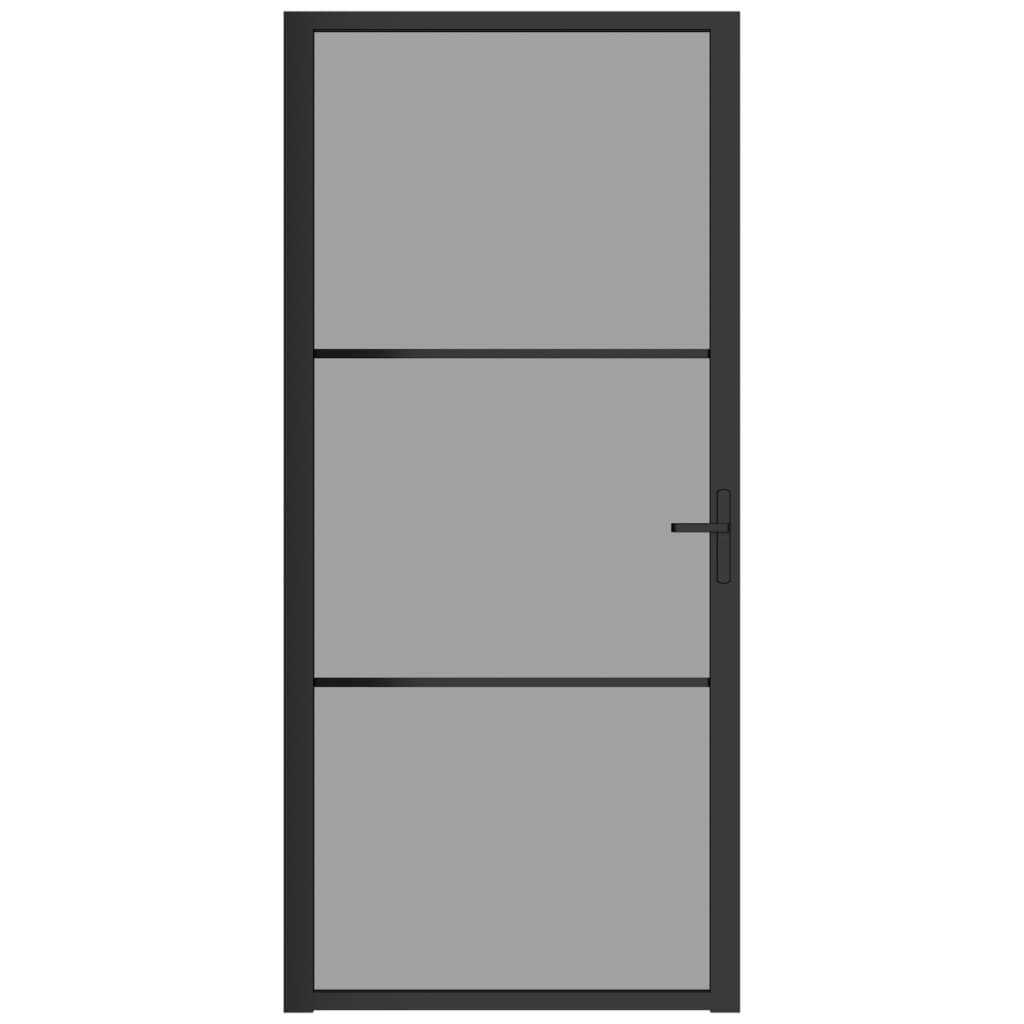 vidaXL Vidaus durys, juodos, 93x201,5cm, ESG stiklas ir aliuminis