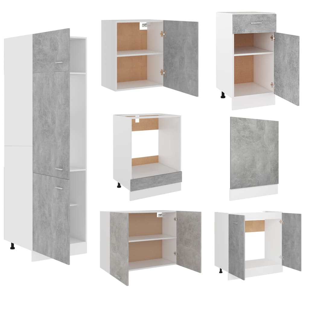 vidaXL Virtuvės spintelių komplektas, 7 dalių, betono pilkas, MDP