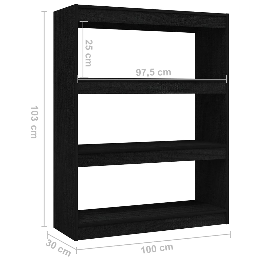 vidaXL Spintelė knygoms/kambario pertvara, juoda, 100x30x103cm, pušis