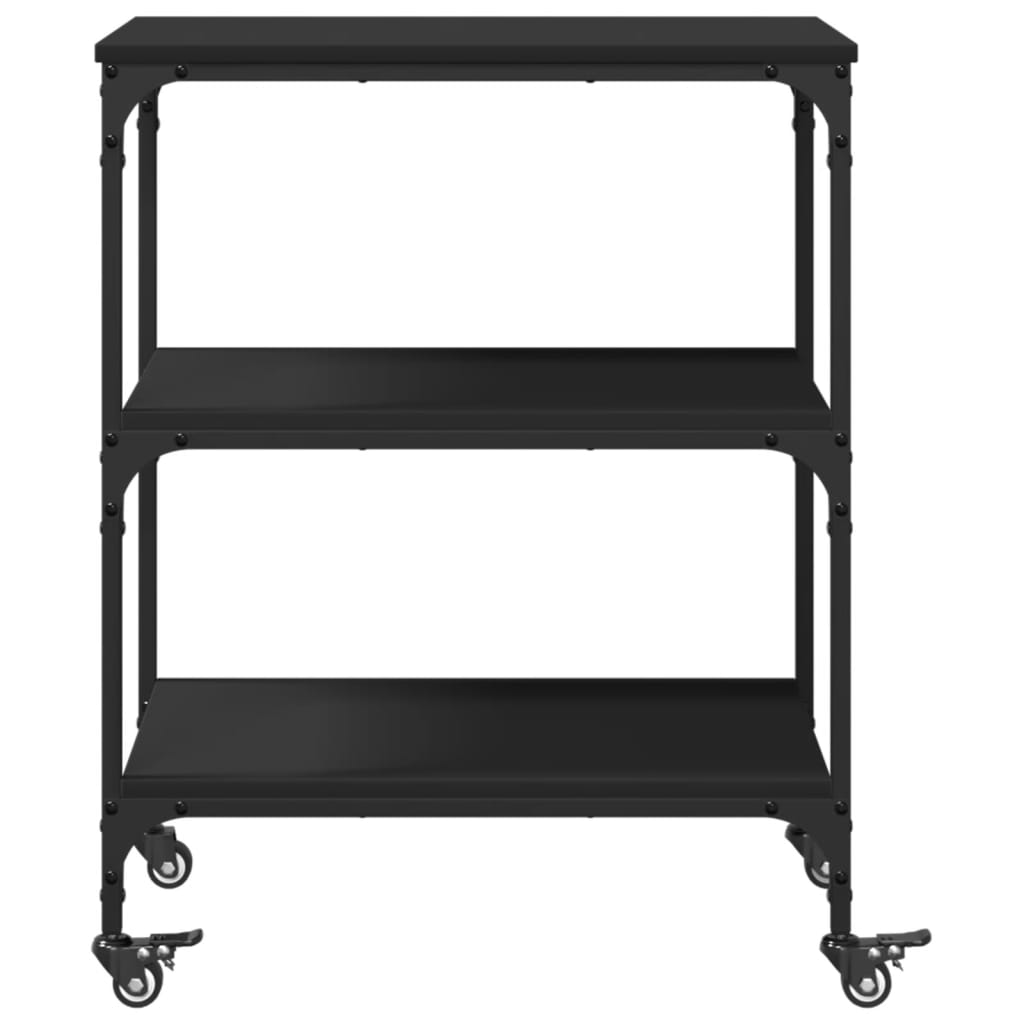 vidaXL Virtuvės vežimėlis, juodas, 60x41x76cm, apdirbta mediena