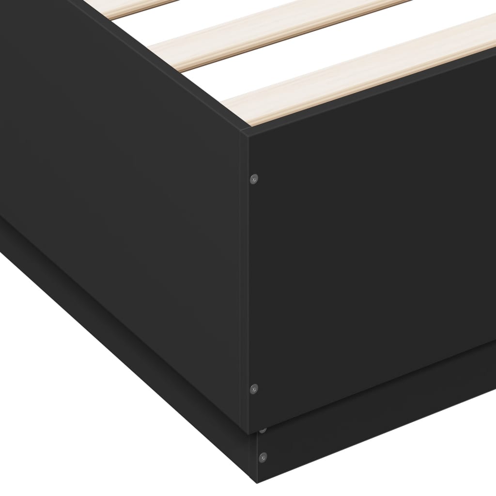 vidaXL Lovos rėmas su LED, juodas, 120x200cm, apdirbta mediena