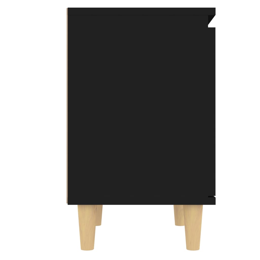 vidaXL Naktinė spintelė su medinėmis kojelėmis, juoda, 40x30x50cm