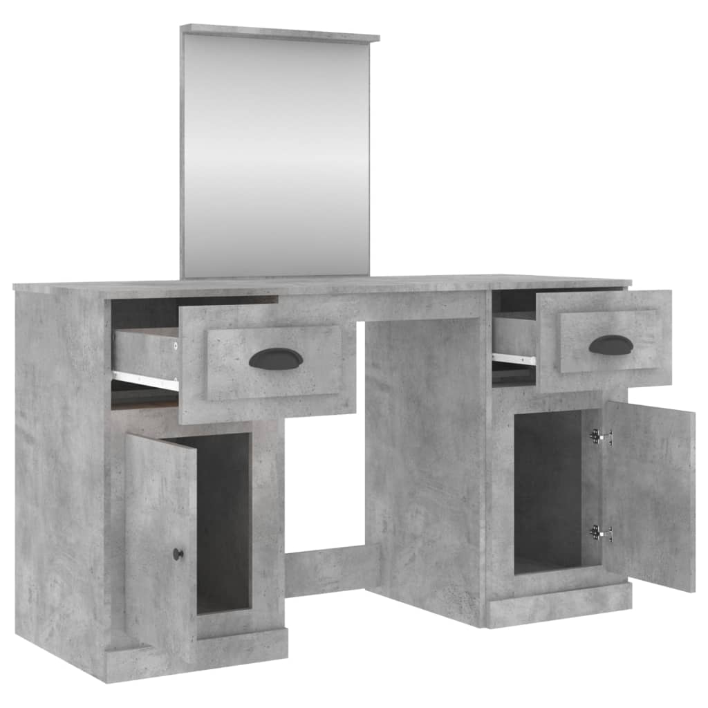 vidaXL Kosmetinis staliukas su veidrodžiu, betono, 130x50x132,5cm