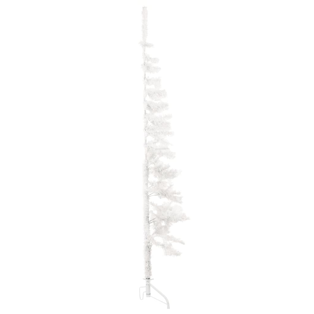 vidaXL Siaura dirbtinė pusinė Kalėdų eglutė su stovu, balta, 180cm
