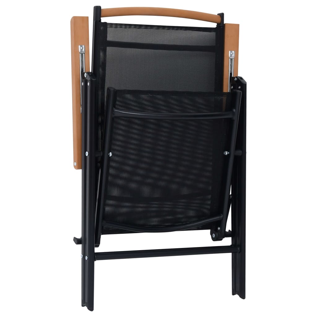 vidaXL Sulankstomos sodo kėdės, 2 vnt., aliuminis ir tekstil., juodos