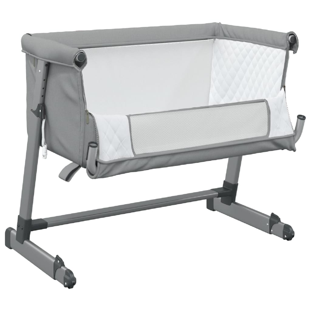 vidaXL Kūdikio lovytė su čiužiniu, šviesiai pilka, lininis audinys