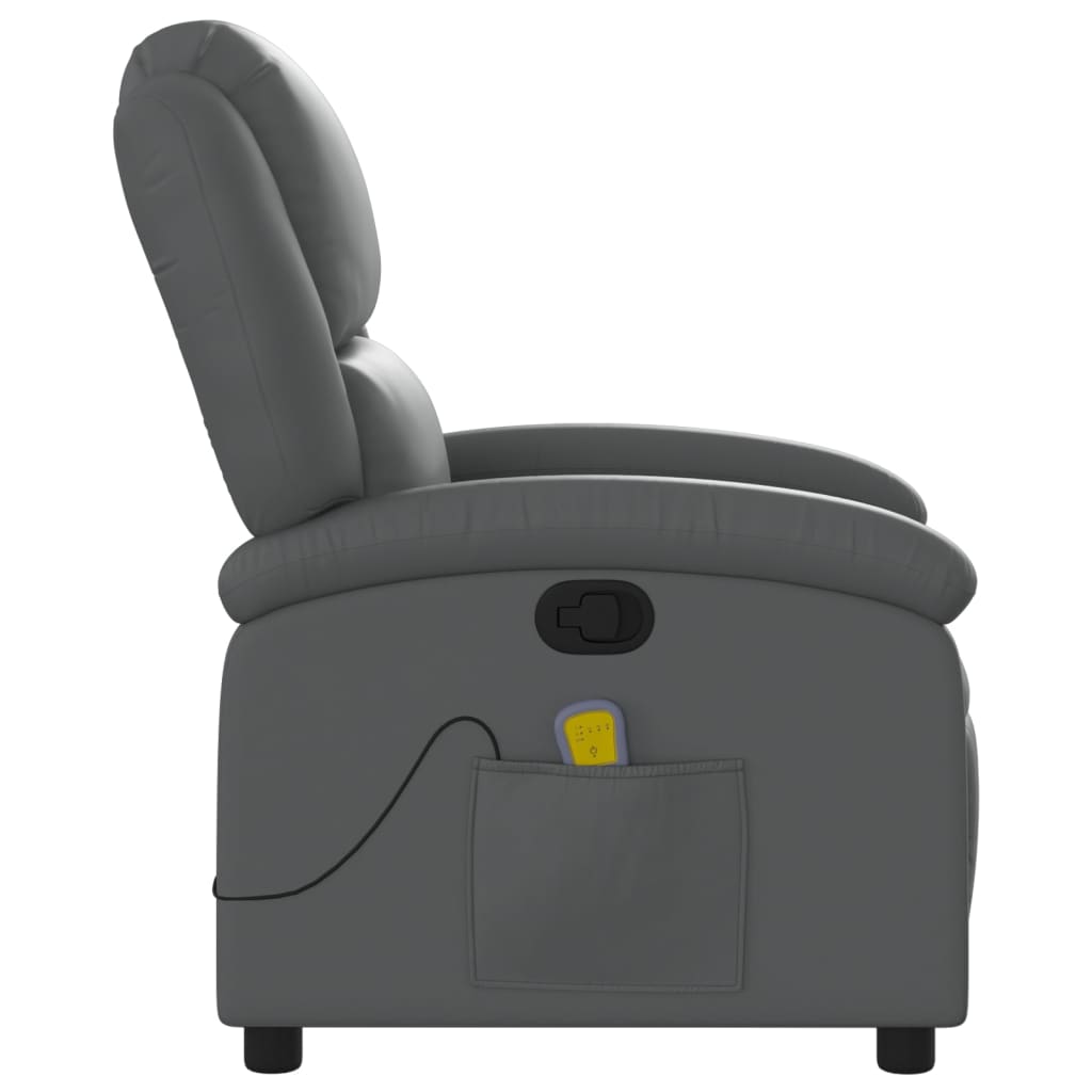 vidaXL Atlošiamas masažinis krėslas, pilkos spalvos, dirbtinė oda