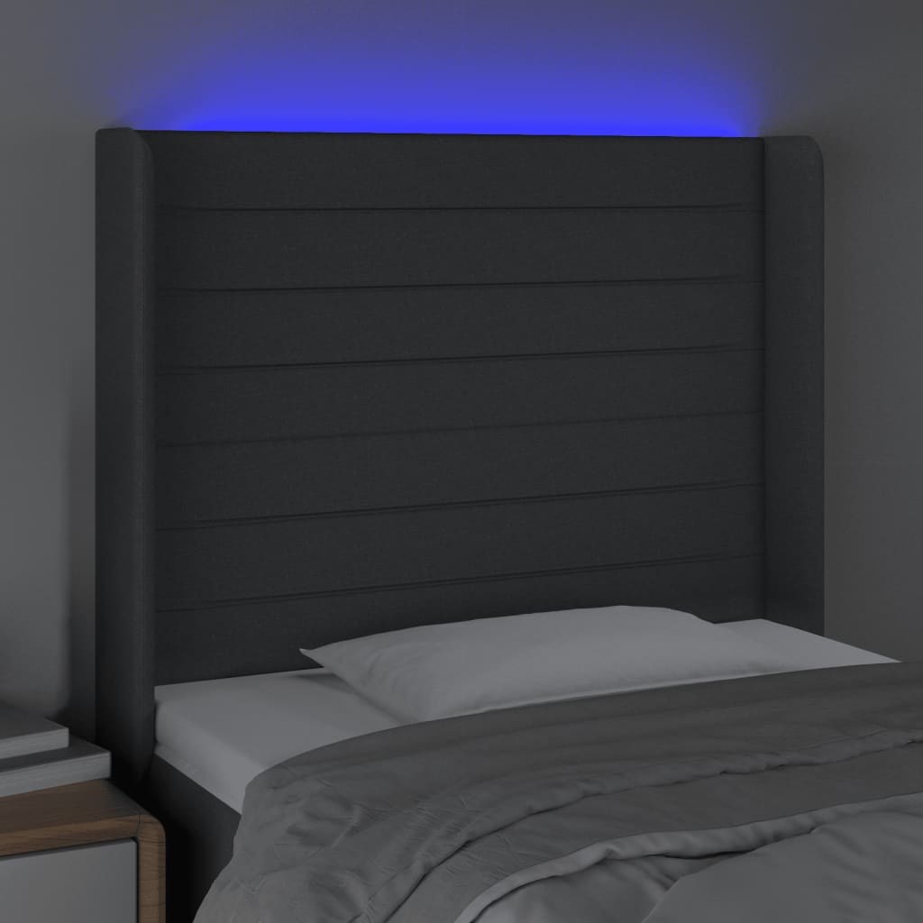 vidaXL Galvūgalis su LED, tamsiai pilkas, 83x16x118/128cm, audinys