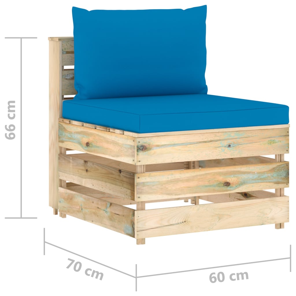 vidaXL Modulinė vidurinė sofos dalis su pagalvėlėmis, mediena