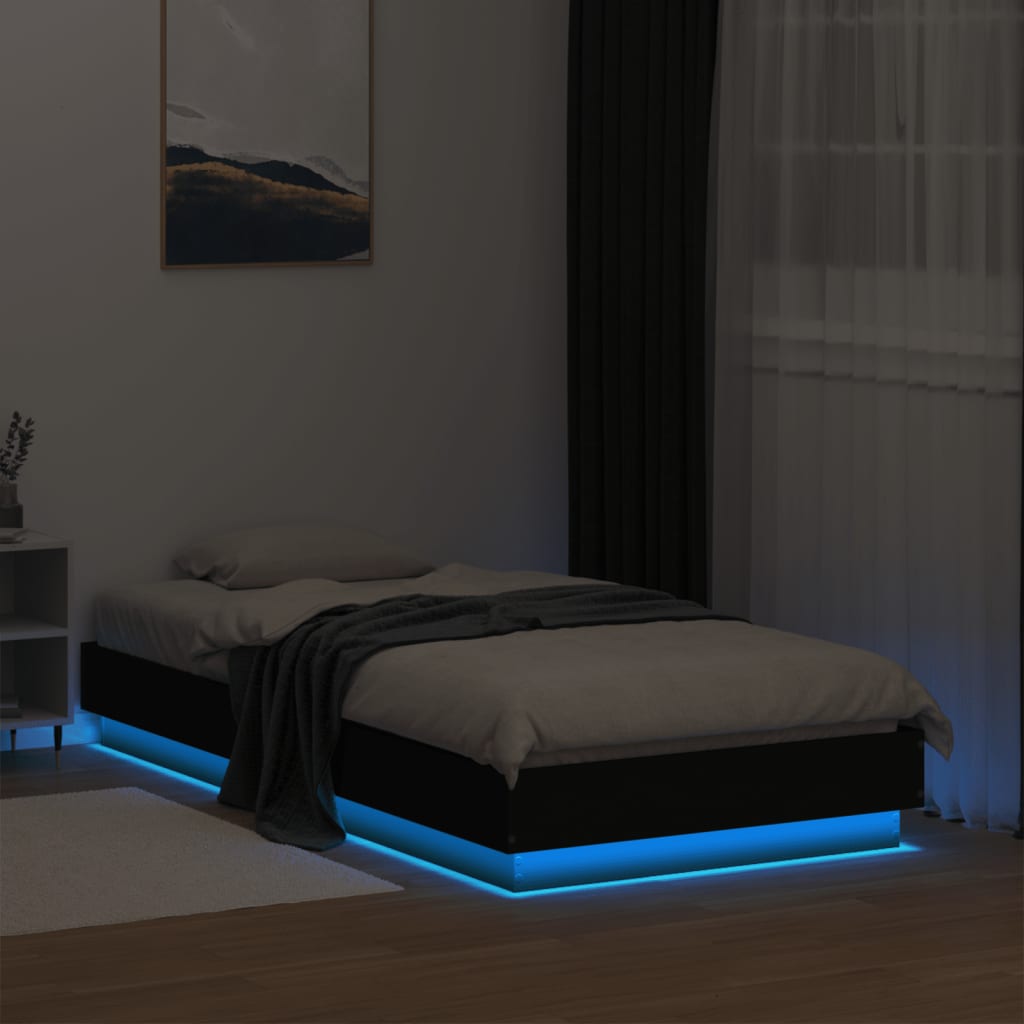 vidaXL Lovos rėmas su LED lemputėmis, juodos spalvos, 75x190cm