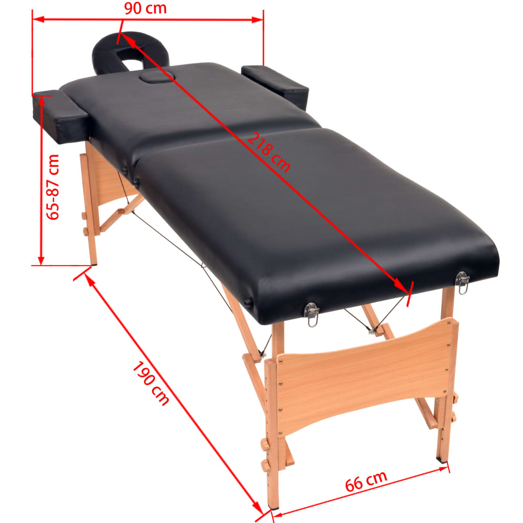 vidaXL Sulankstomas masažo stalas, juodas, 2 zonų, 10cm storio