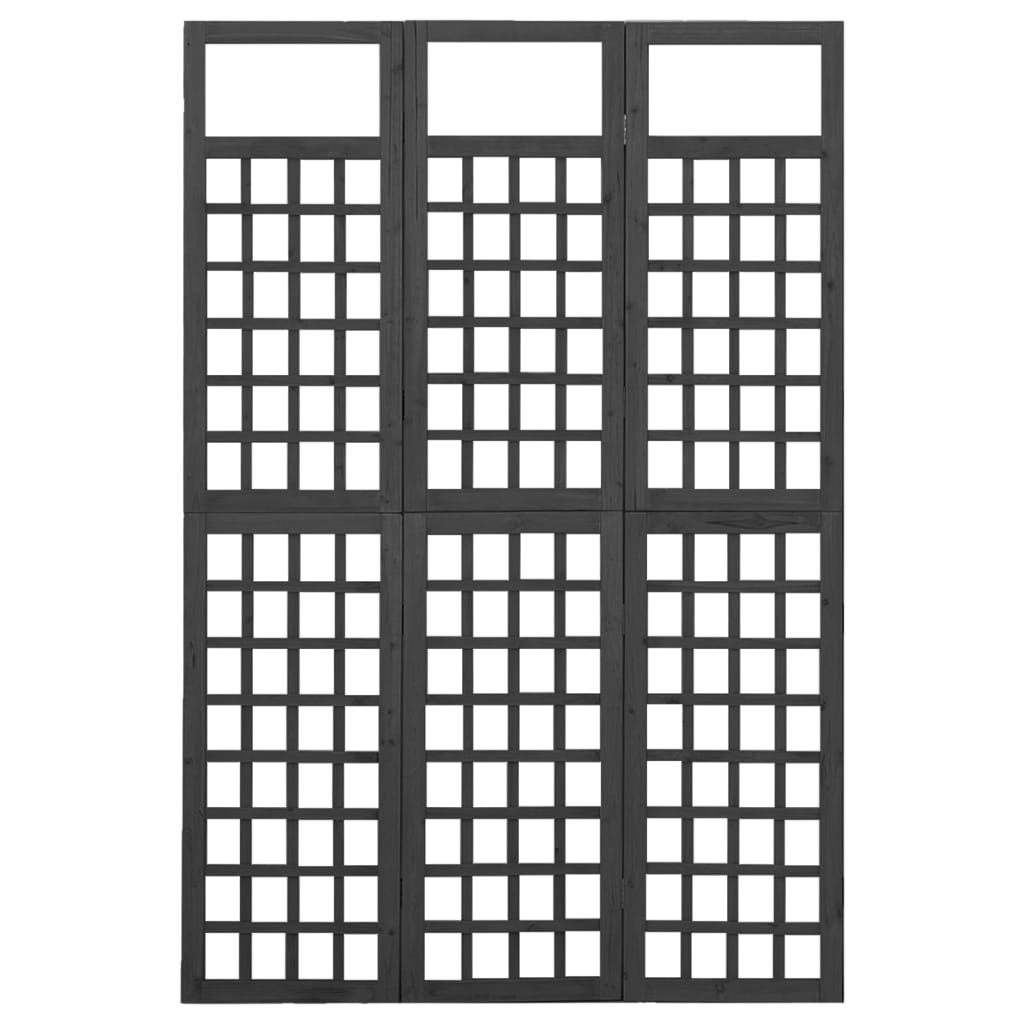 vidaXL Kambario pertvara/treliažas, 3 dalių, juoda, 121x180cm, eglė