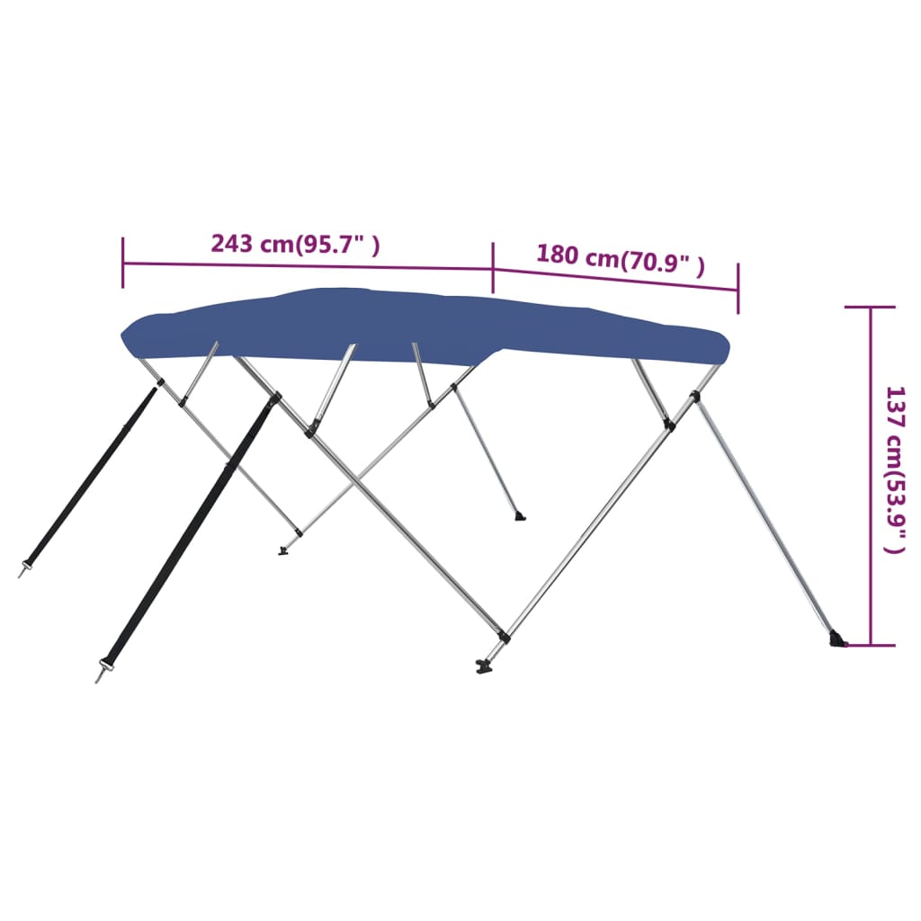 vidaXL Bimini viršaus stogelis, mėlynas, 243x180x137cm, 4 lankų rėmas