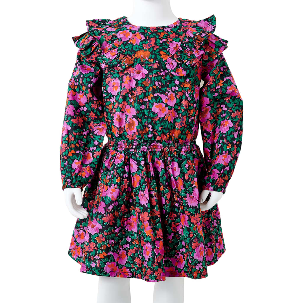 Vaikiška suknelė ilgomis rankovėmis, ryškiai rožinė, 92 dydžio