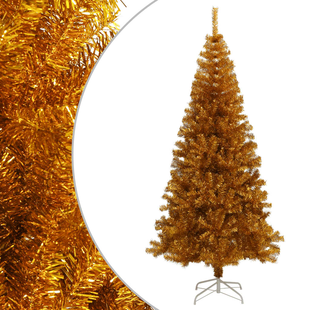 vidaXL Dirbtinė Kalėdų eglutė su stovu, auksinės spalvos, 180cm, PET