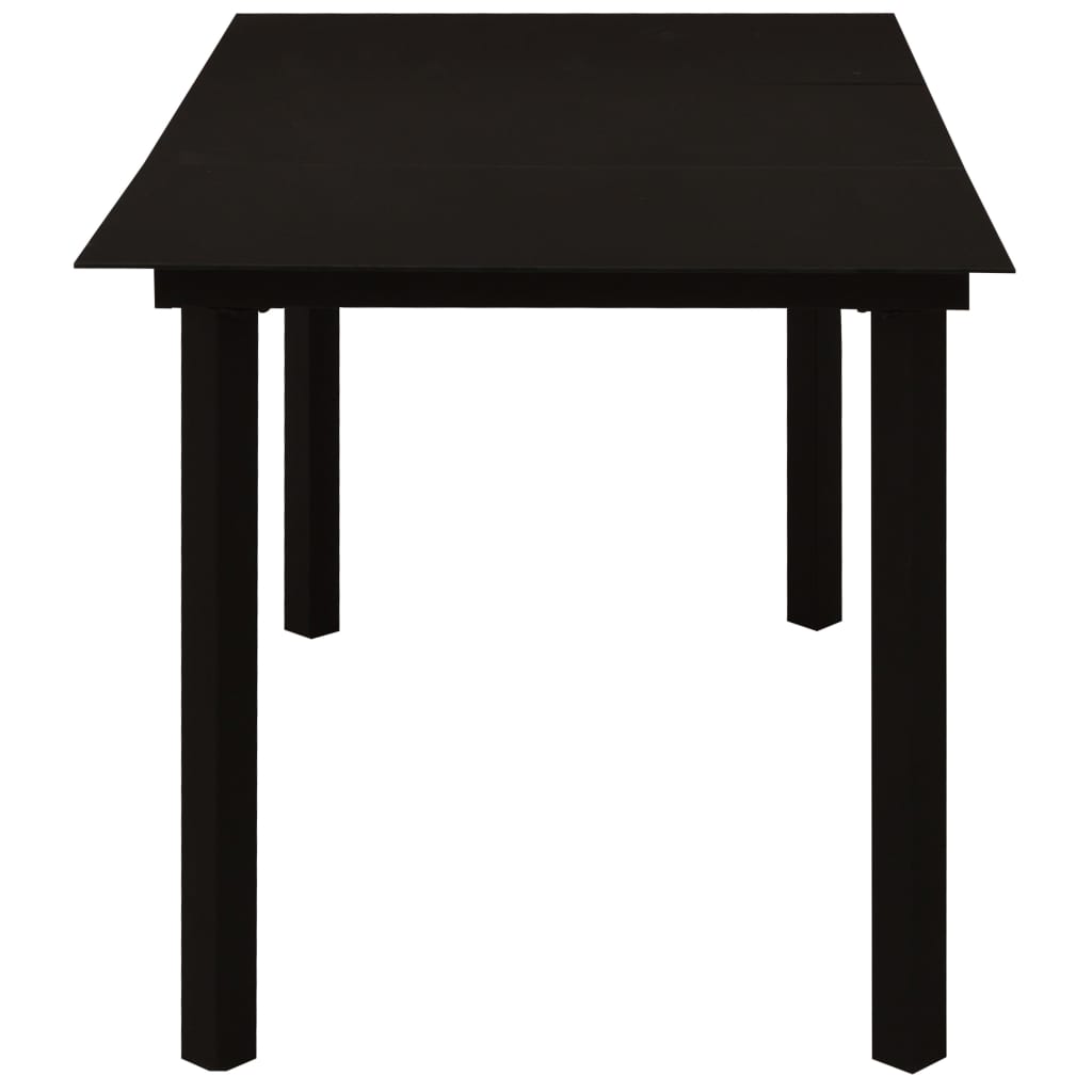 vidaXL Sodo valgomojo stalas, juodas, 150x80x74cm, plienas ir stiklas