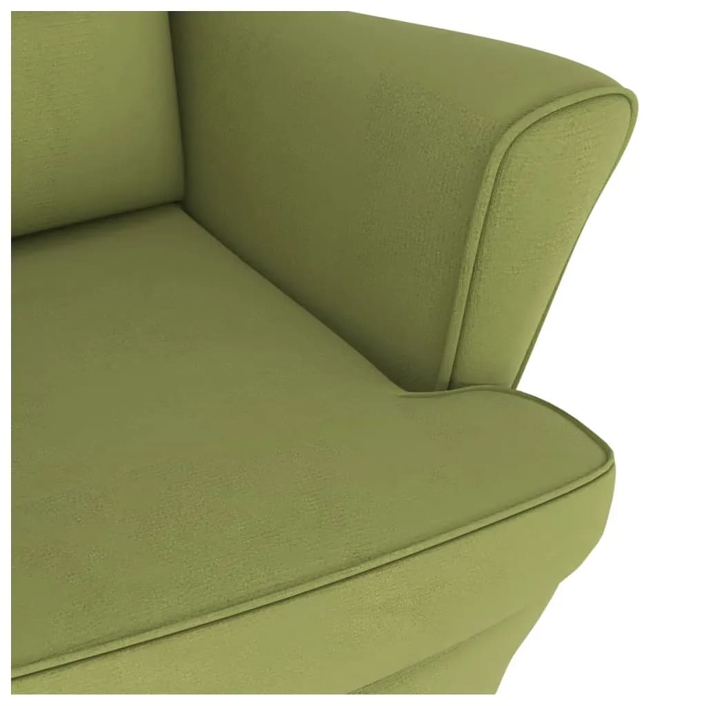 vidaXL Supama kėdė su medinėmis kojomis ir taburete, žalia, aksomas