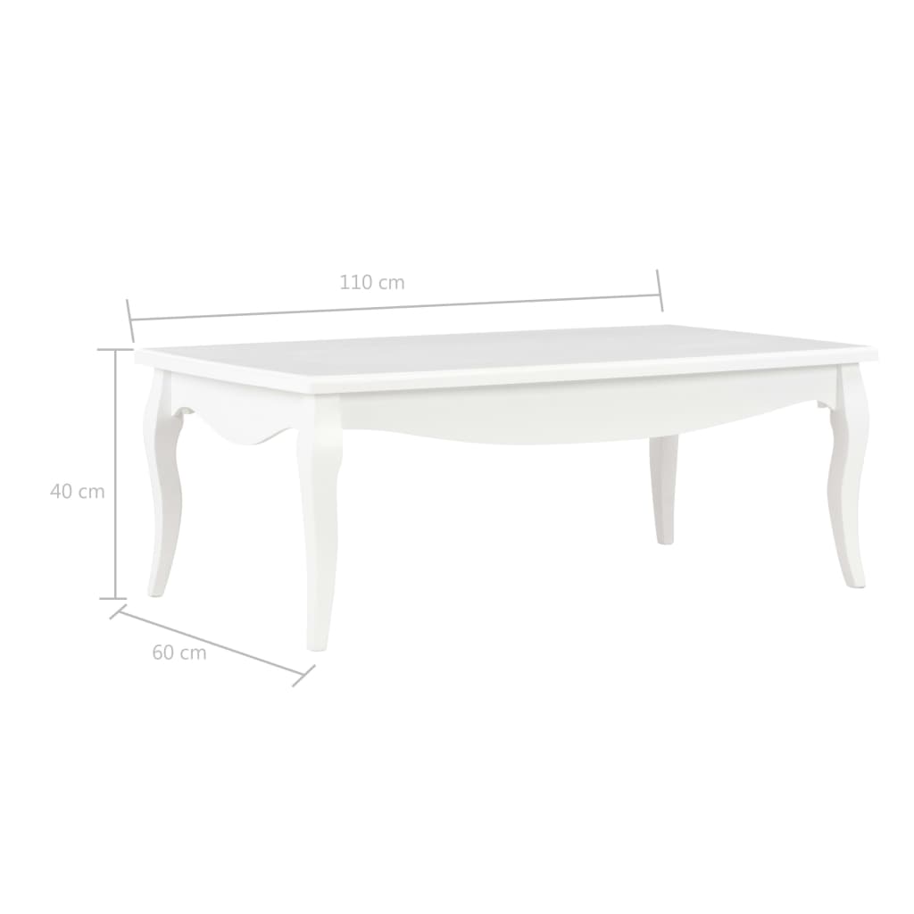 vidaXL Kavos staliukas, baltos spalvos, 110x60x40cm, pušies masyvas