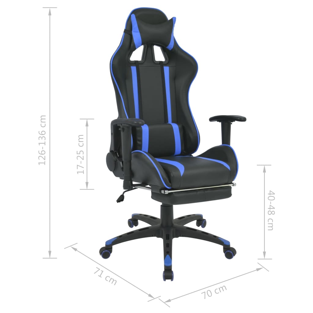 vidaXL Atlošiama biuro/žaidimų kėdė su atrama kojoms, mėlyna