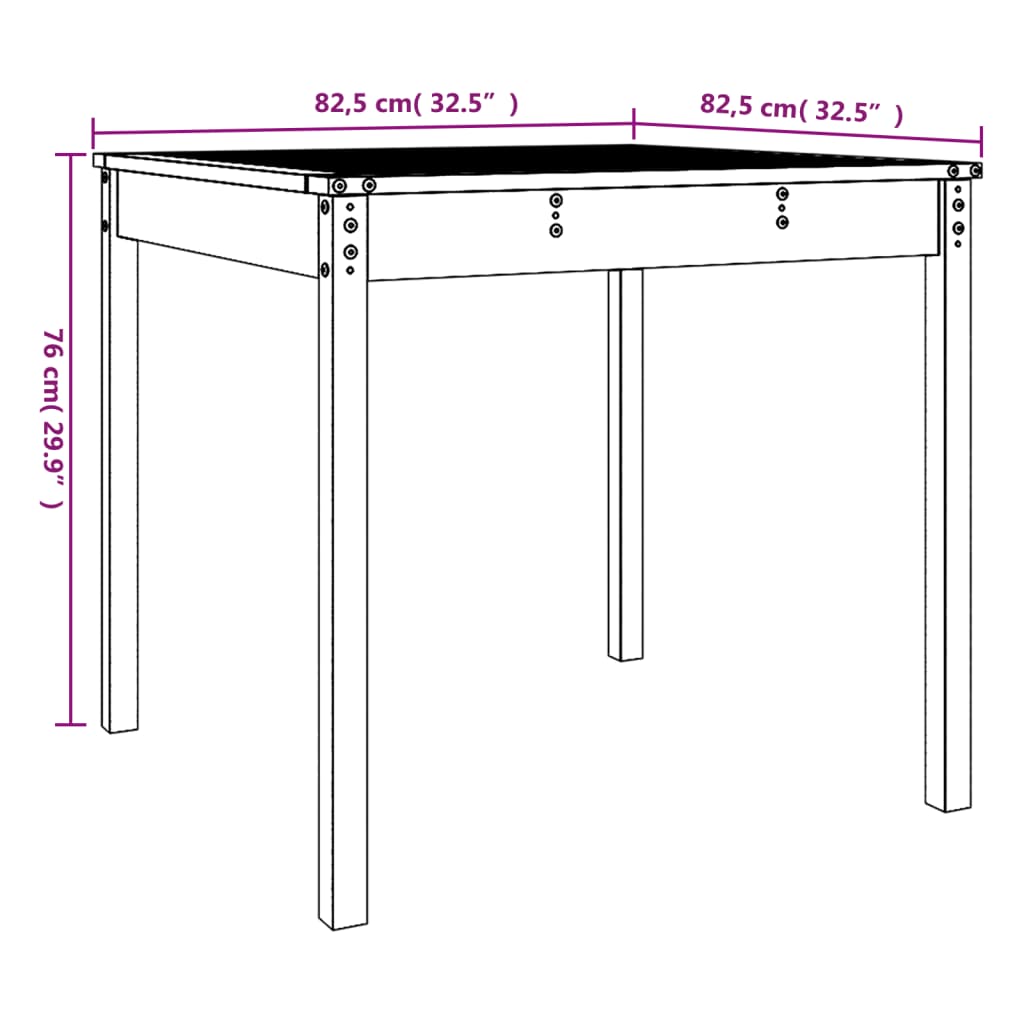 vidaXL Sodo stalas, juodas, 82,5x82,5x76cm, pušies medienos masyvas