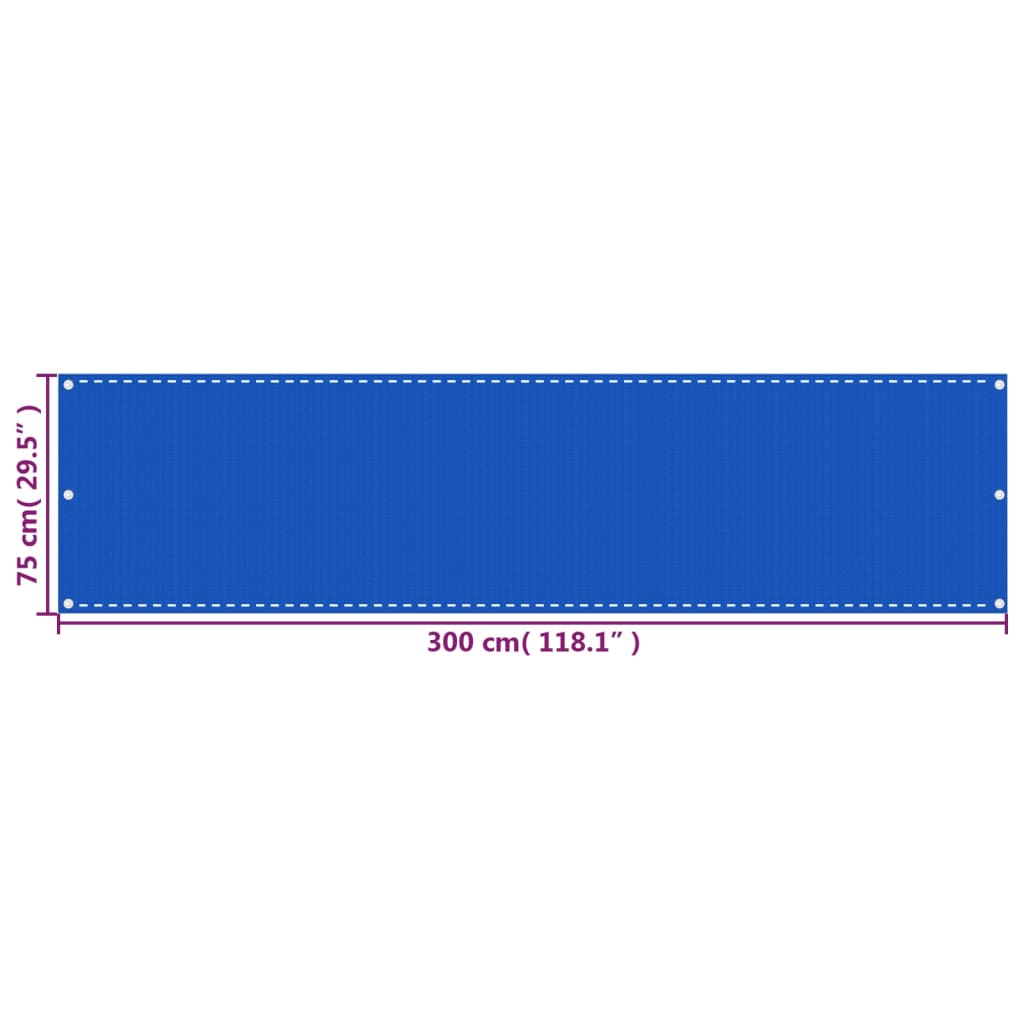 vidaXL Balkono pertvara, mėlynos spalvos, 75x300cm, HDPE