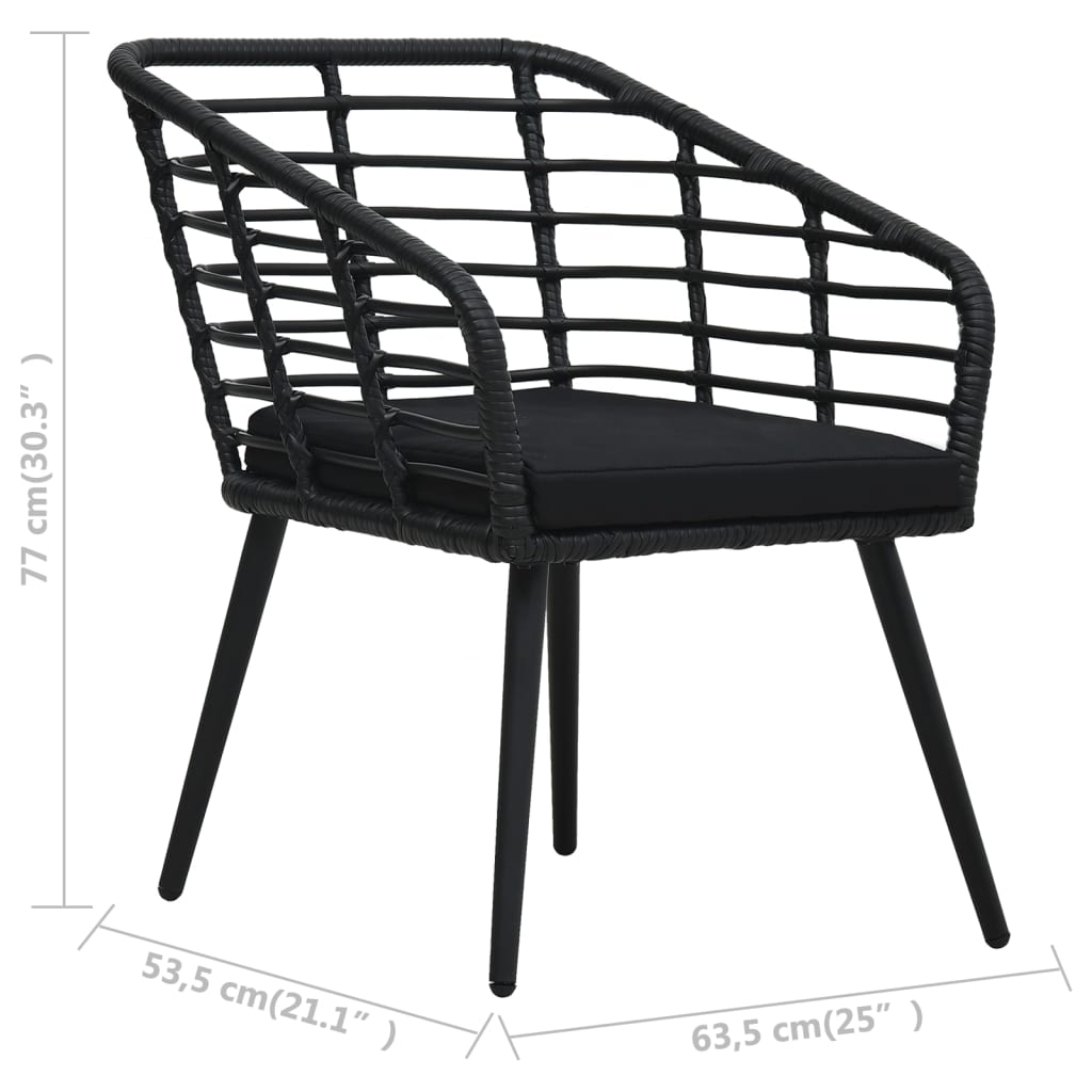 vidaXL Bistro baldų komplektas, 3 dalių, juodos spalvos, poliratanas