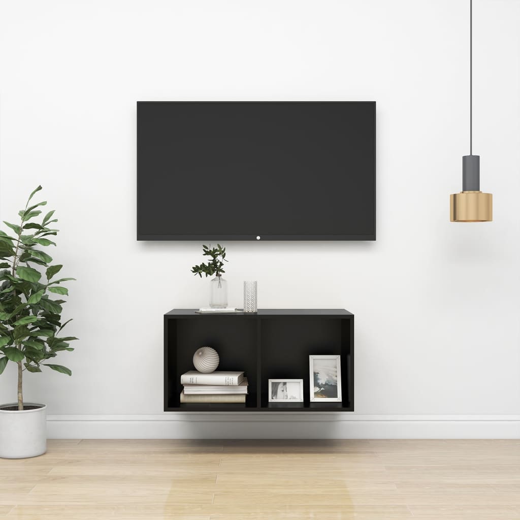 vidaXL Prie sienos montuojama TV spintelė, juoda, 37x37x72 cm, MDP