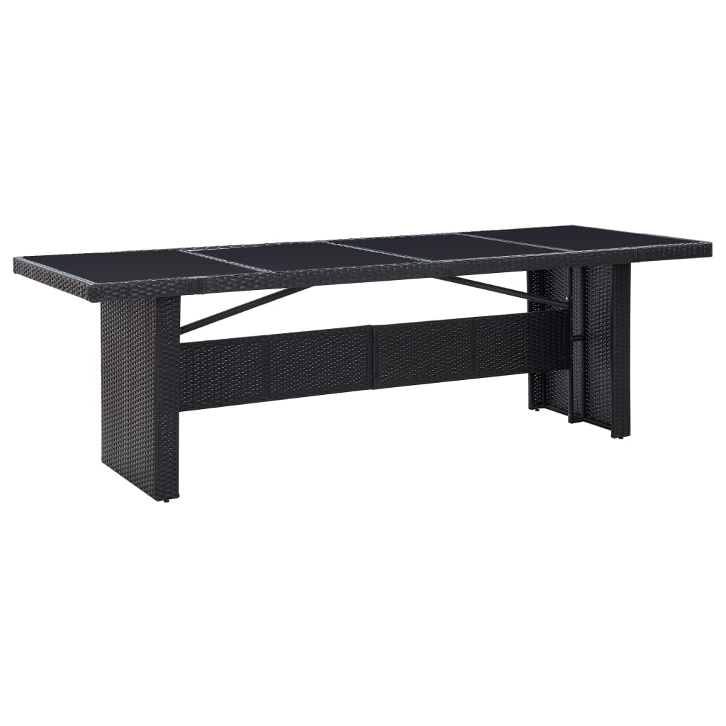 vidaXL Sodo stalas, juodas, 240x90x74cm, poliratanas ir stiklas