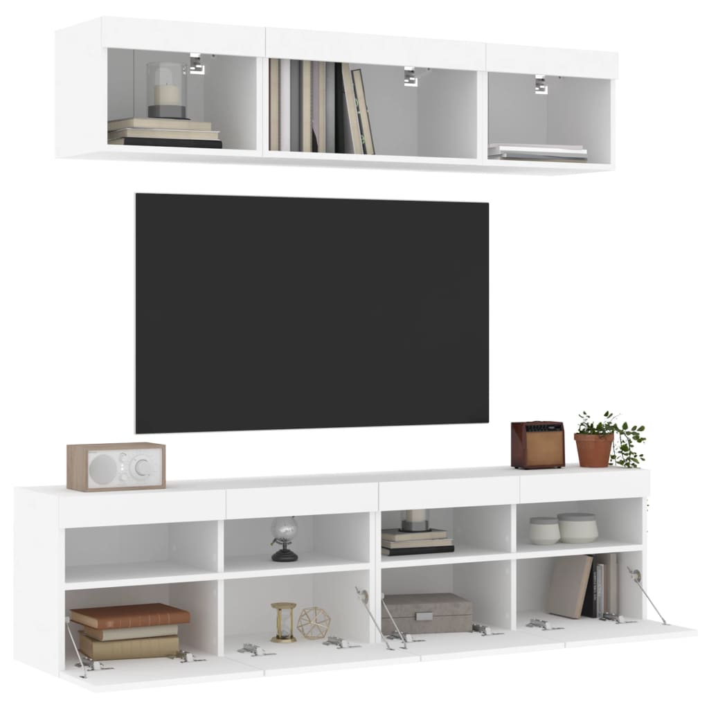 vidaXL Sieninė TV sekcija su LED, 5 dalių, balta, apdirbta mediena