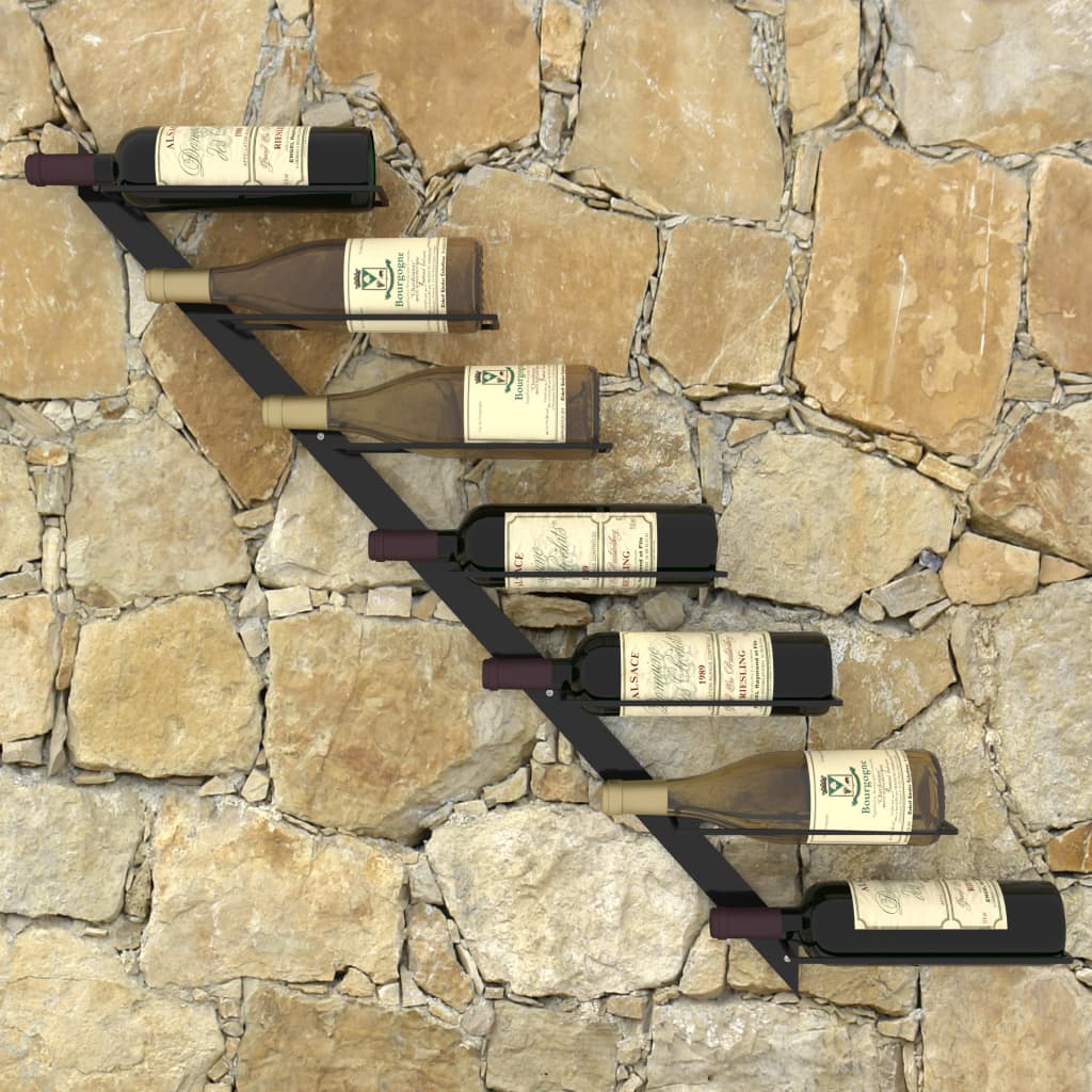 vidaXL Prie sienos montuojamas vyno laikiklis, juodas, metalas
