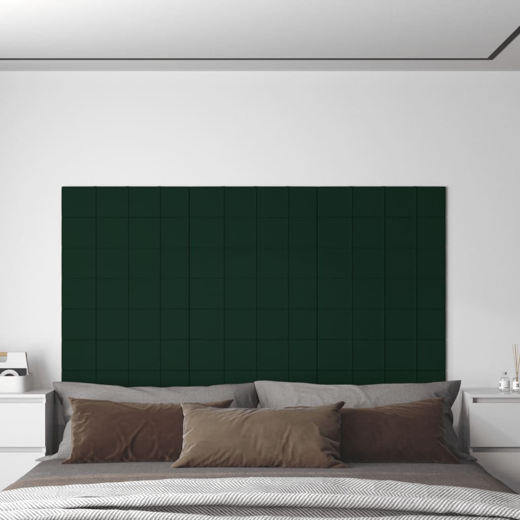 vidaXL Sienų plokštės, 12vnt., žalios, 60x15cm, aksomas, 1,08m²
