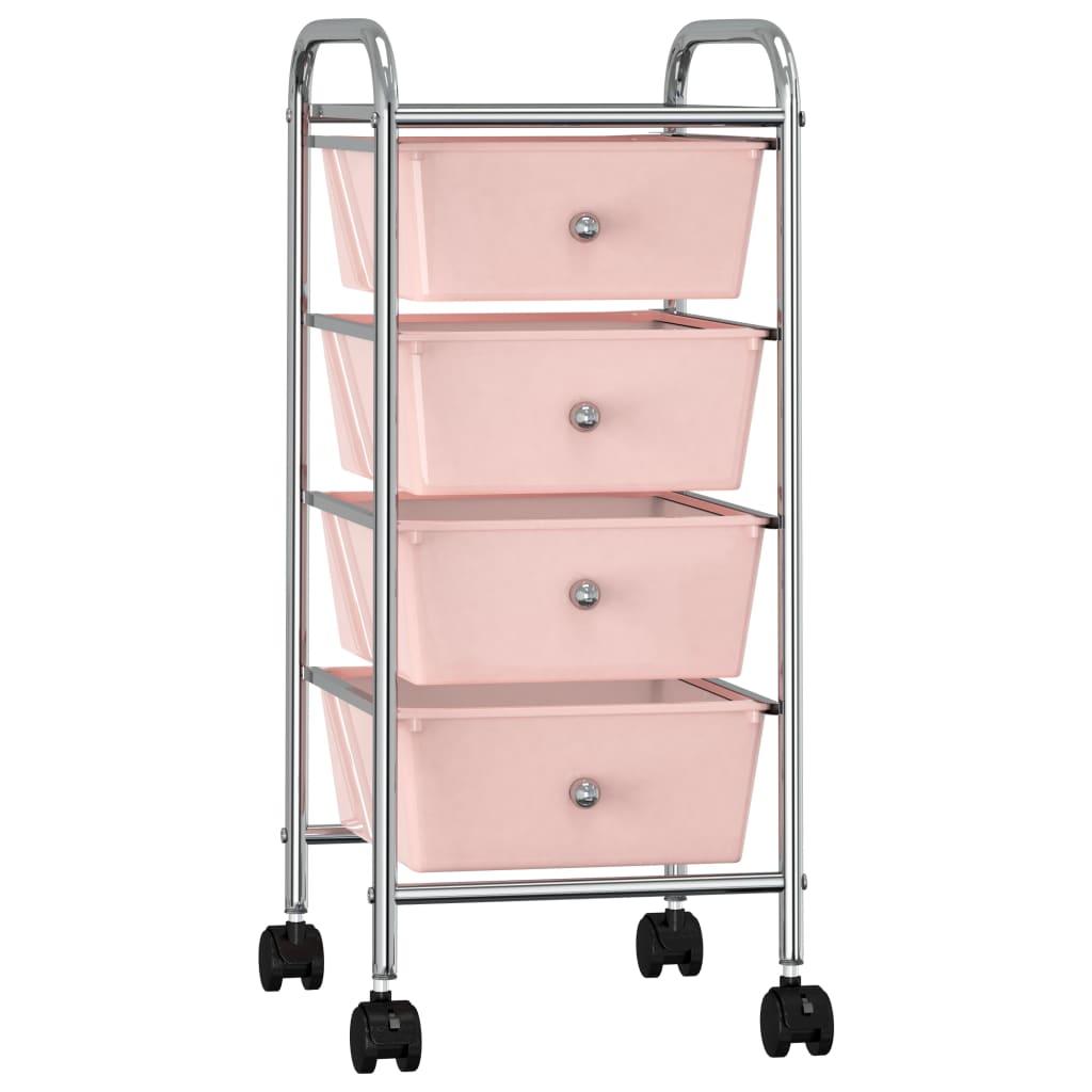vidaXL Mobilus vežimėlis, 4 stalčiai, rožinės spalvos, plastikas