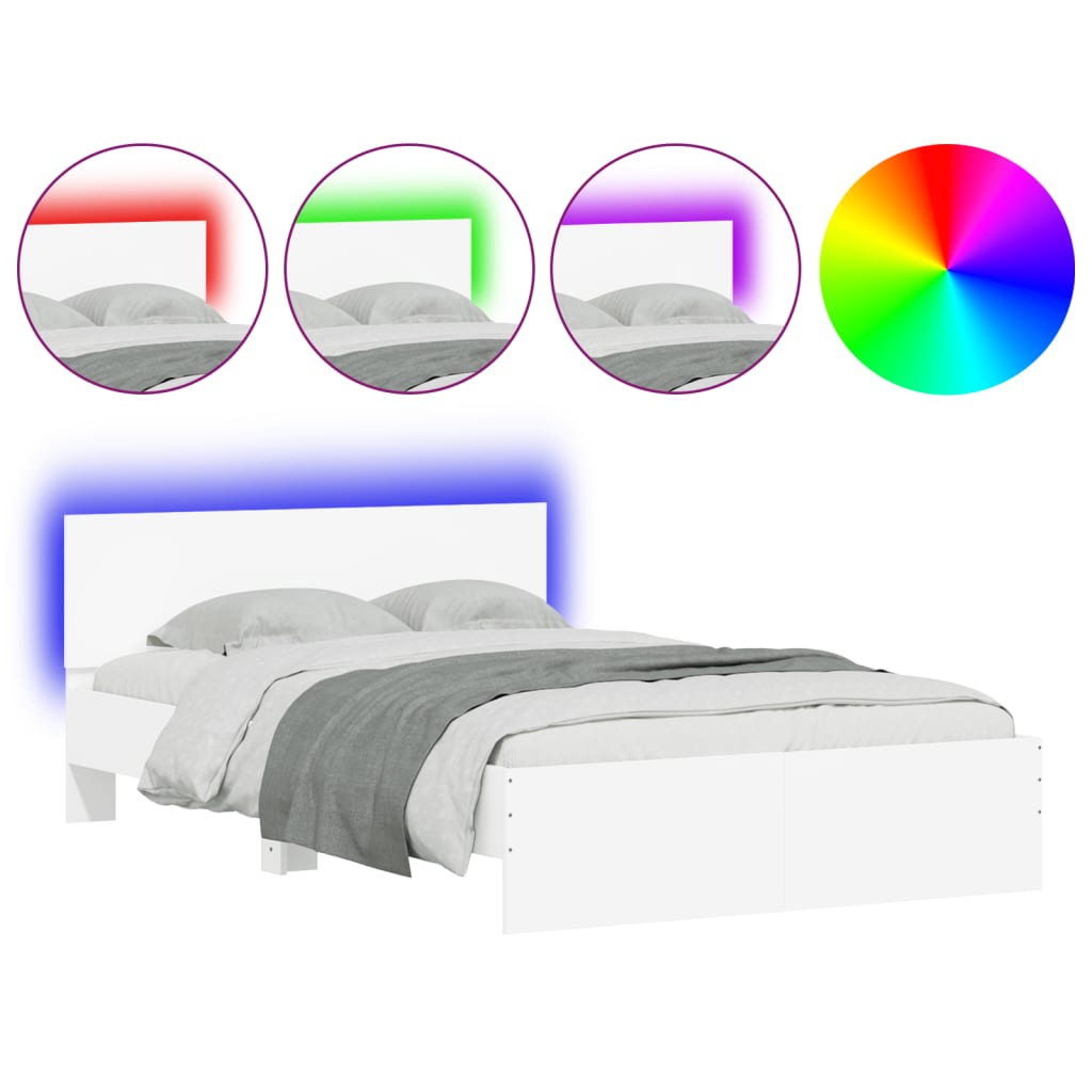 vidaXL Lovos rėmas su galvūgaliu ir LED, baltos spalvos, 135x190cm