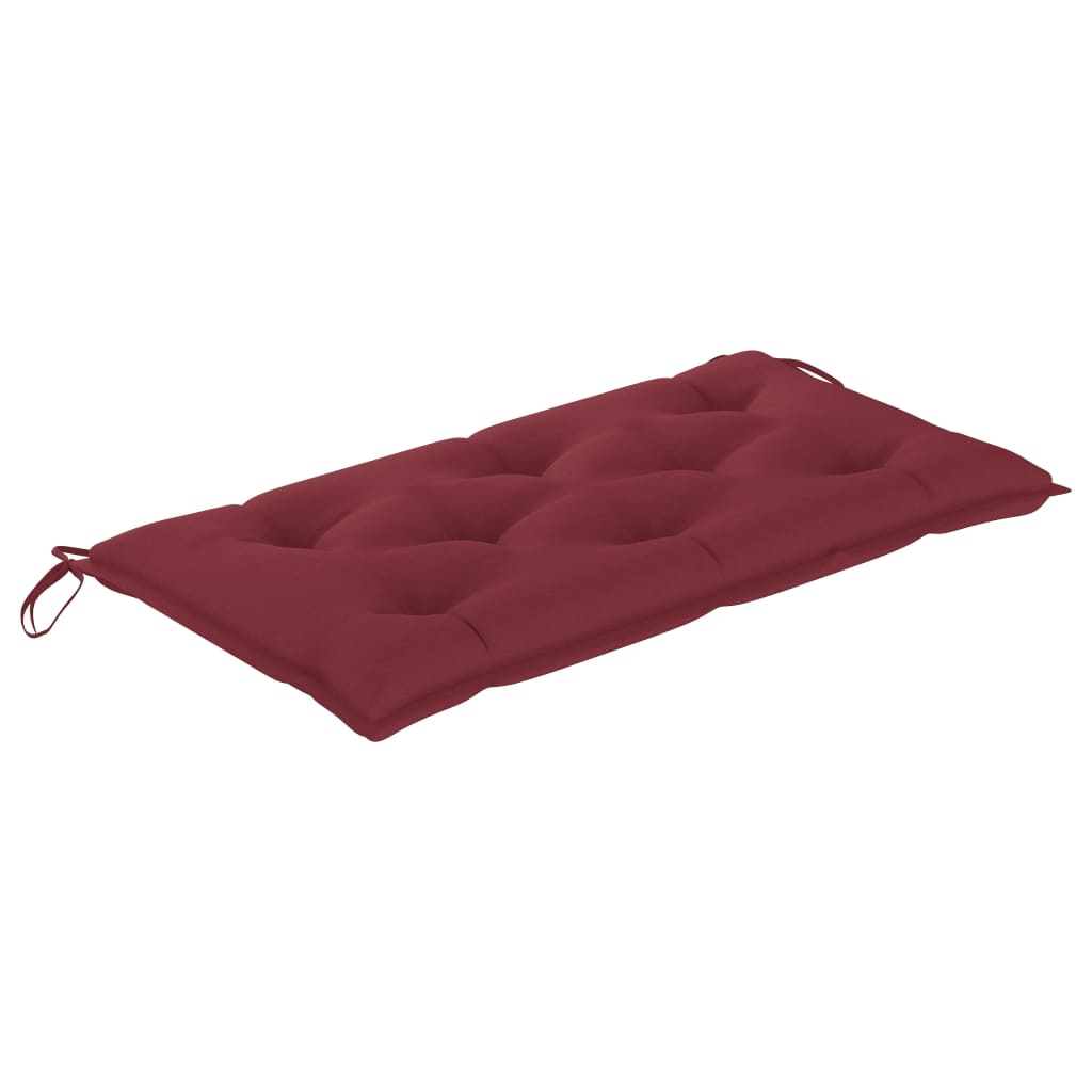 vidaXL Sodo suoliukas su vyno raudona pagalvėle, 112cm, tikmedis