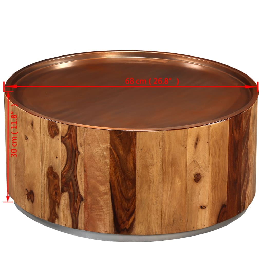 vidaXL Kavos staliukas, rausv. dalbergijos mediena ir plienas, 68 cm