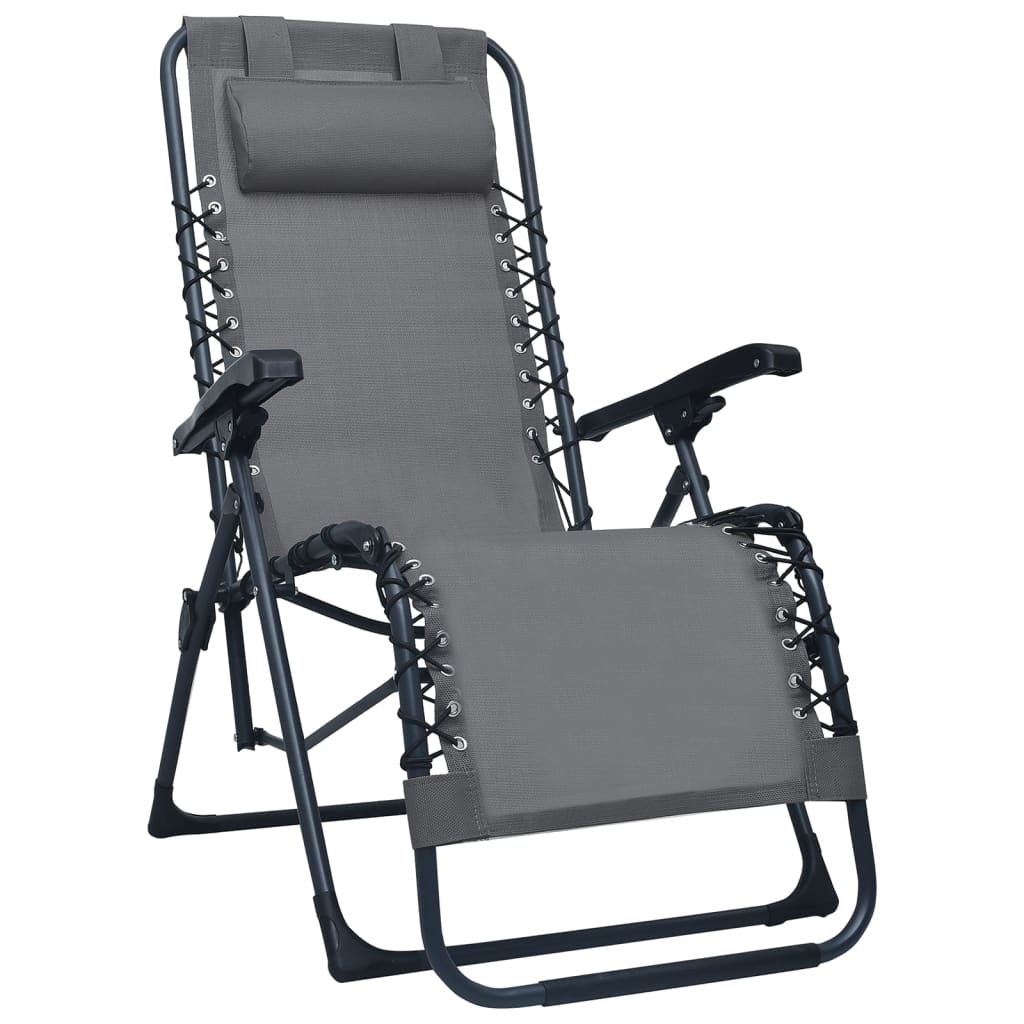 vidaXL Sulankstomos terasos kėdės, 2vnt., pilkos spalvos, tekstilenas