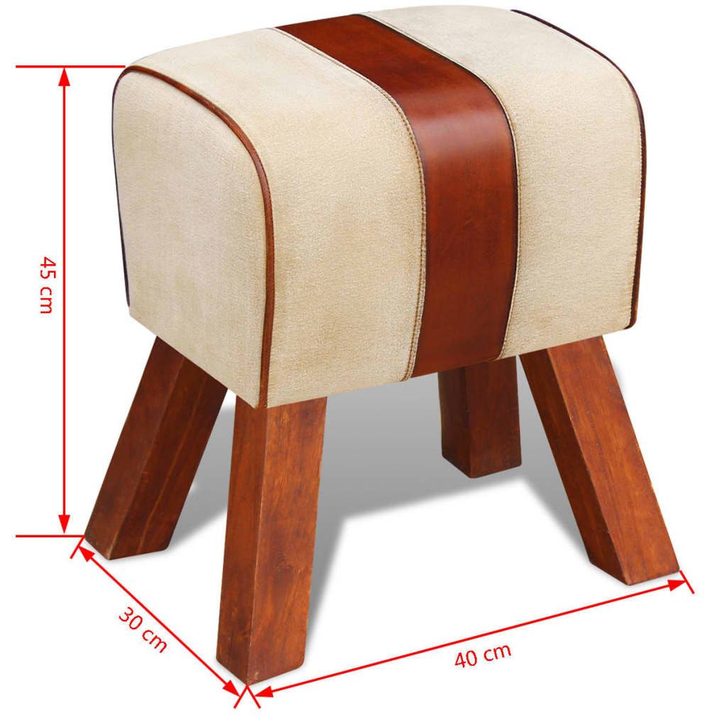 vidaXL Kėdutė, rudos, drobė ir tikra oda, 40x30x45 cm