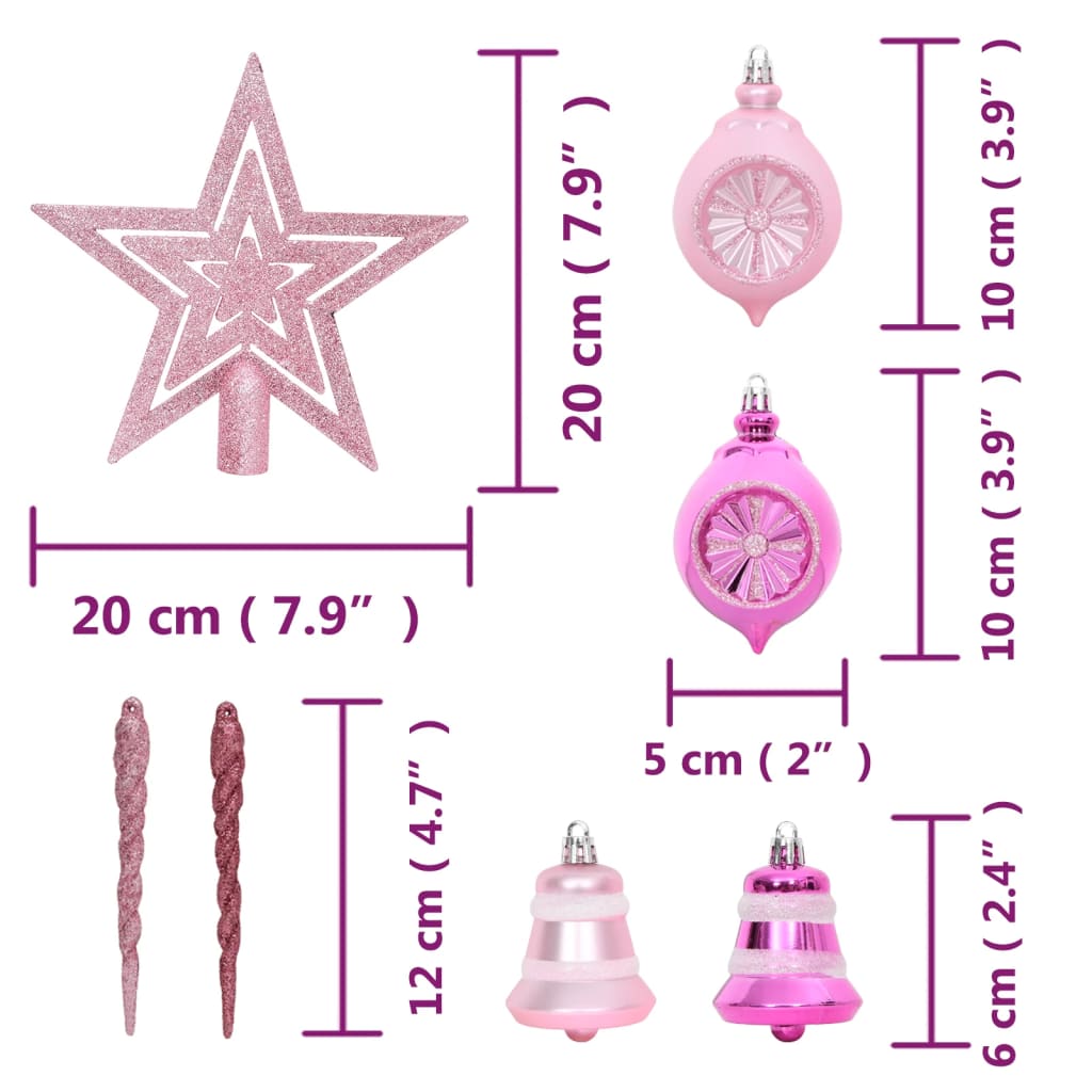 vidaXL Kalėdinių žaisliukų rinkinys, 108vnt., balti ir rožiniai
