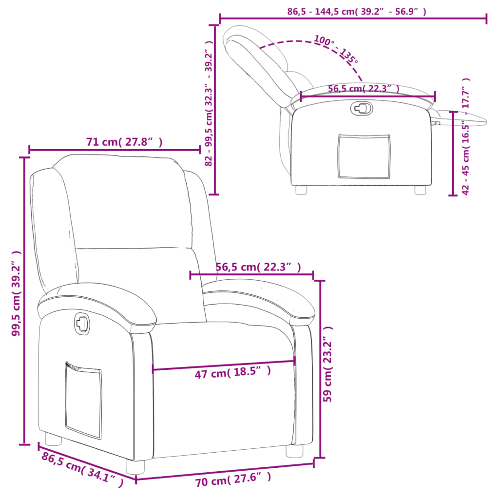 vidaXL Atlošiamas krėslas, šviesiai pilkos spalvos, audinys