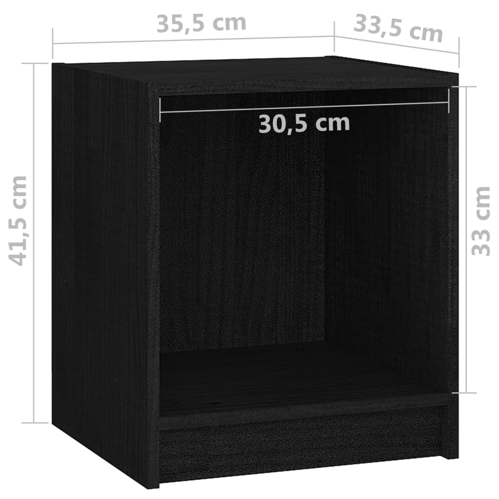 vidaXL Naktinės spintelės, 2vnt., juodos, 35,5x33,5x41,5cm, pušis