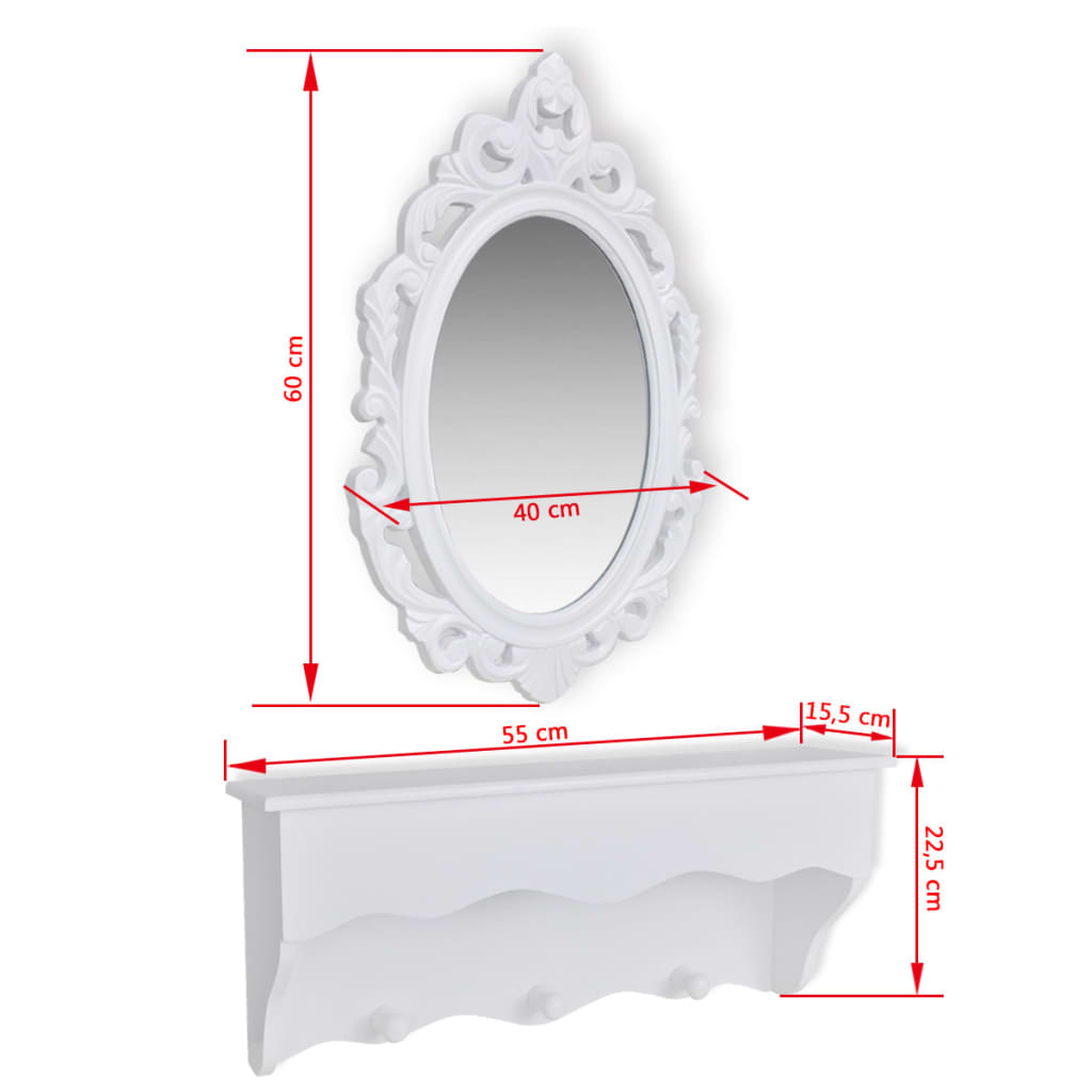 vidaXL Spintelės kompl. raktams ir papuoš. su veidrodžiu ir kabliukais