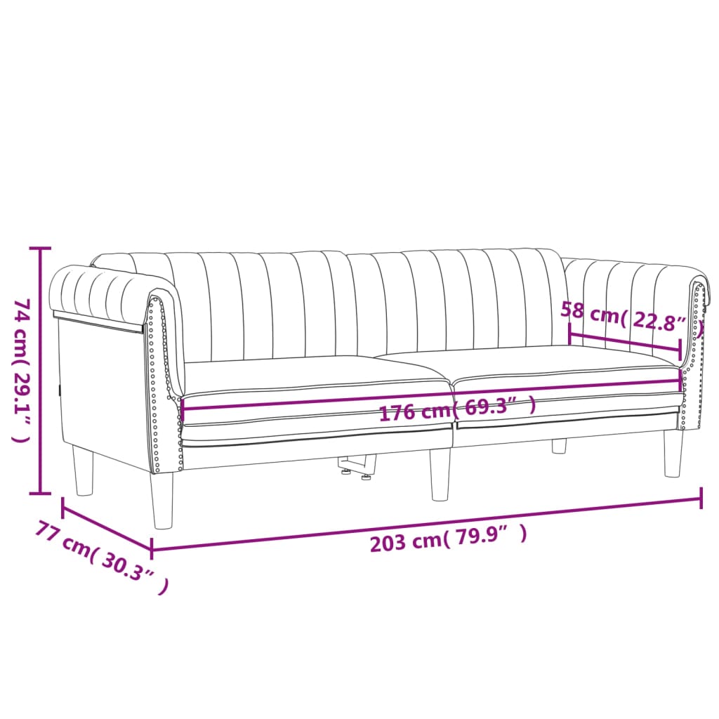 vidaXL Trivietė sofa, rožinės spalvos, aksomas