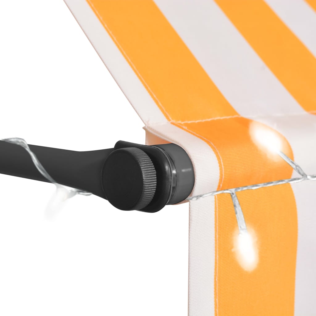 vidaXL Rankinė ištraukiama markizė su LED, balta ir oranžinė, 100cm