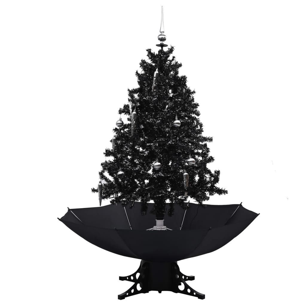 vidaXL Eglutė su sniego funkcija ir skėčio pagrindu, juoda, 140cm, PVC