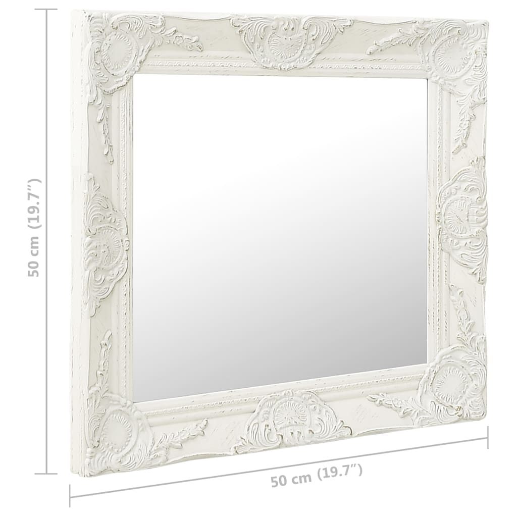vidaXL Sieninis veidrodis, baltas, 50x50cm, barokinis stilius