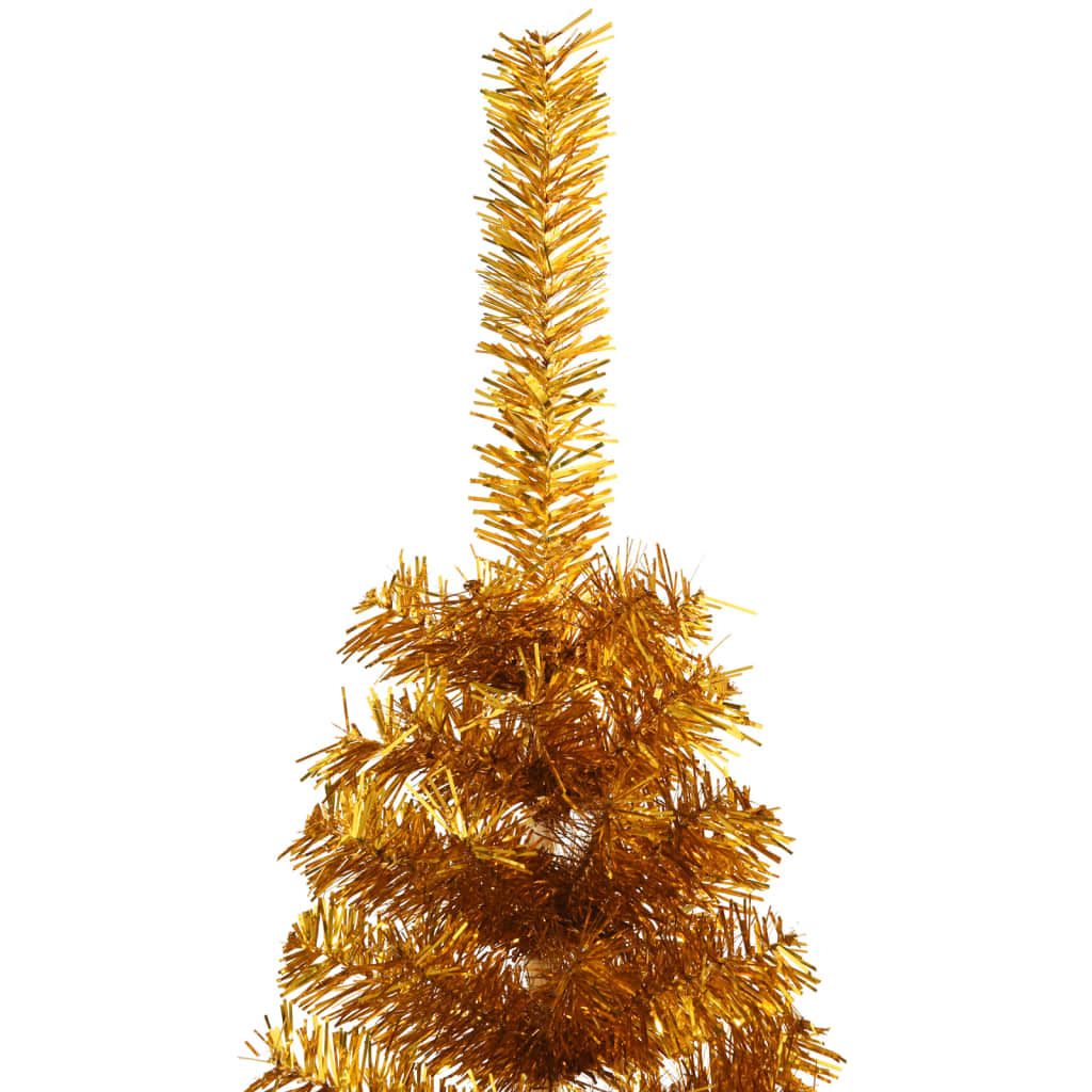 vidaXL Dirbtinė pusinė Kalėdų eglutė su stovu, auksinė, 180cm, PET